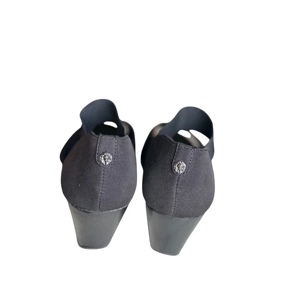 Anne Klein iFlex Black Wedge Sandals Peep Toe Elastic Strap Tatid3f9 Womens‎ 7M